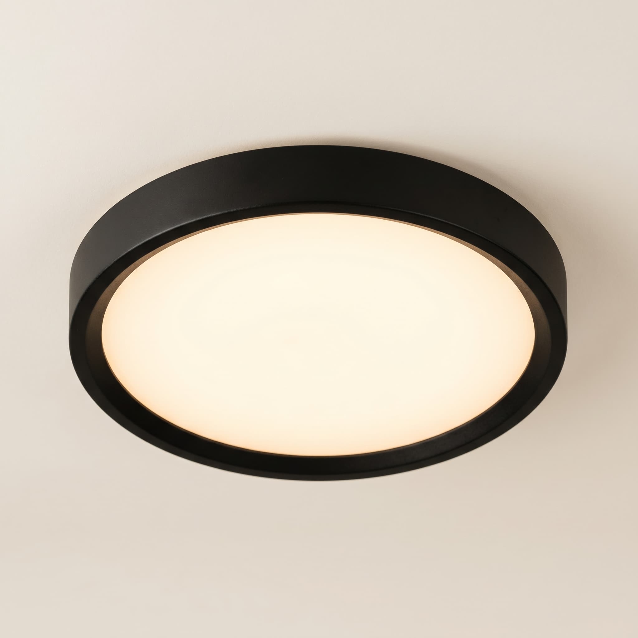 Flush-mount round LED ceiling disc light with matte black ring frame