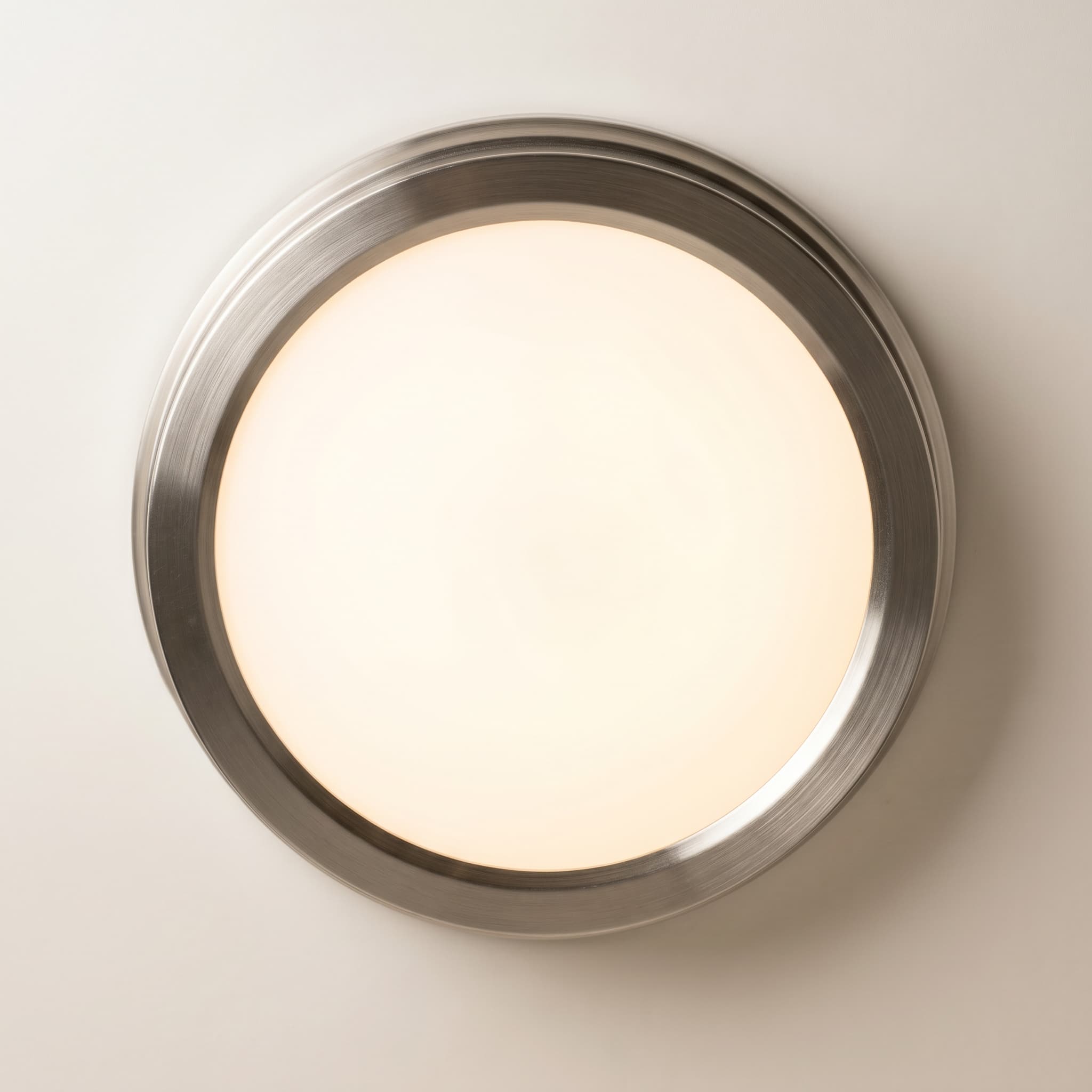 Flush-mount round LED ceiling disc light with brushed nickel ring frame