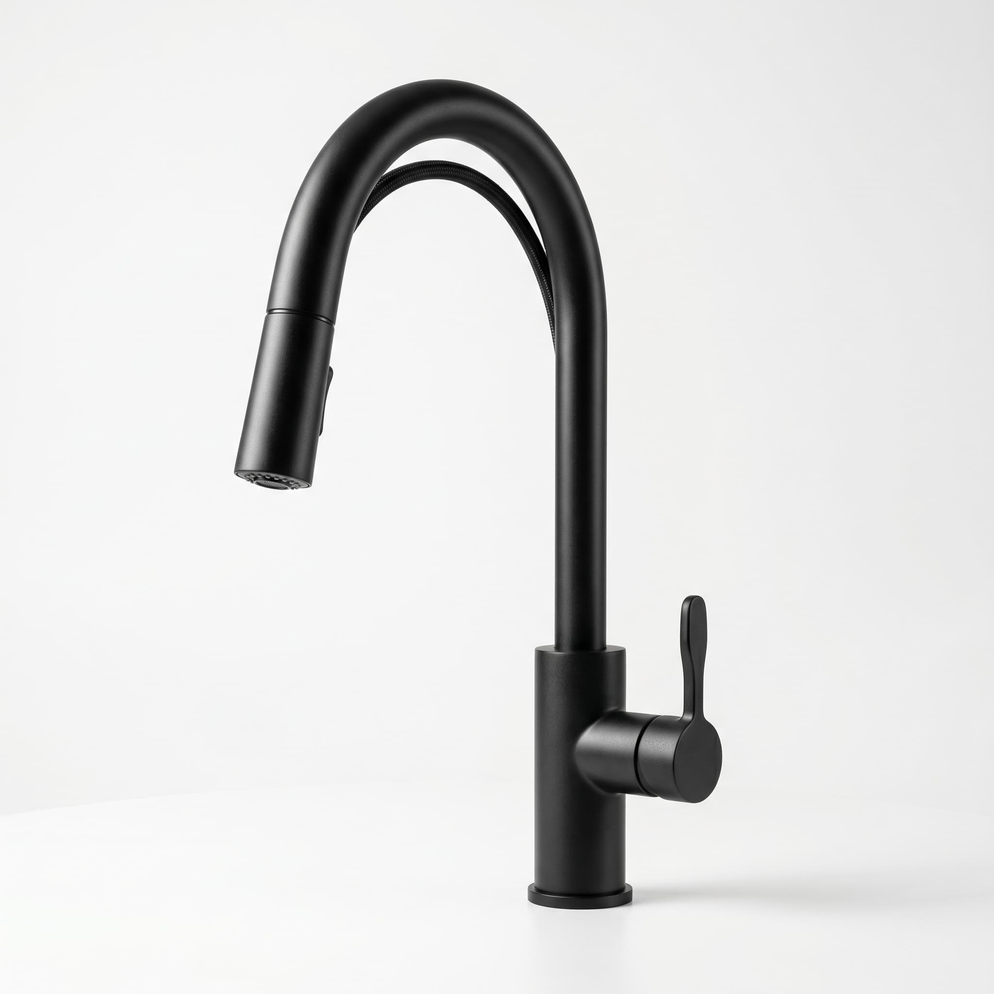 Modern matte black single-handle pull-down kitchen faucet