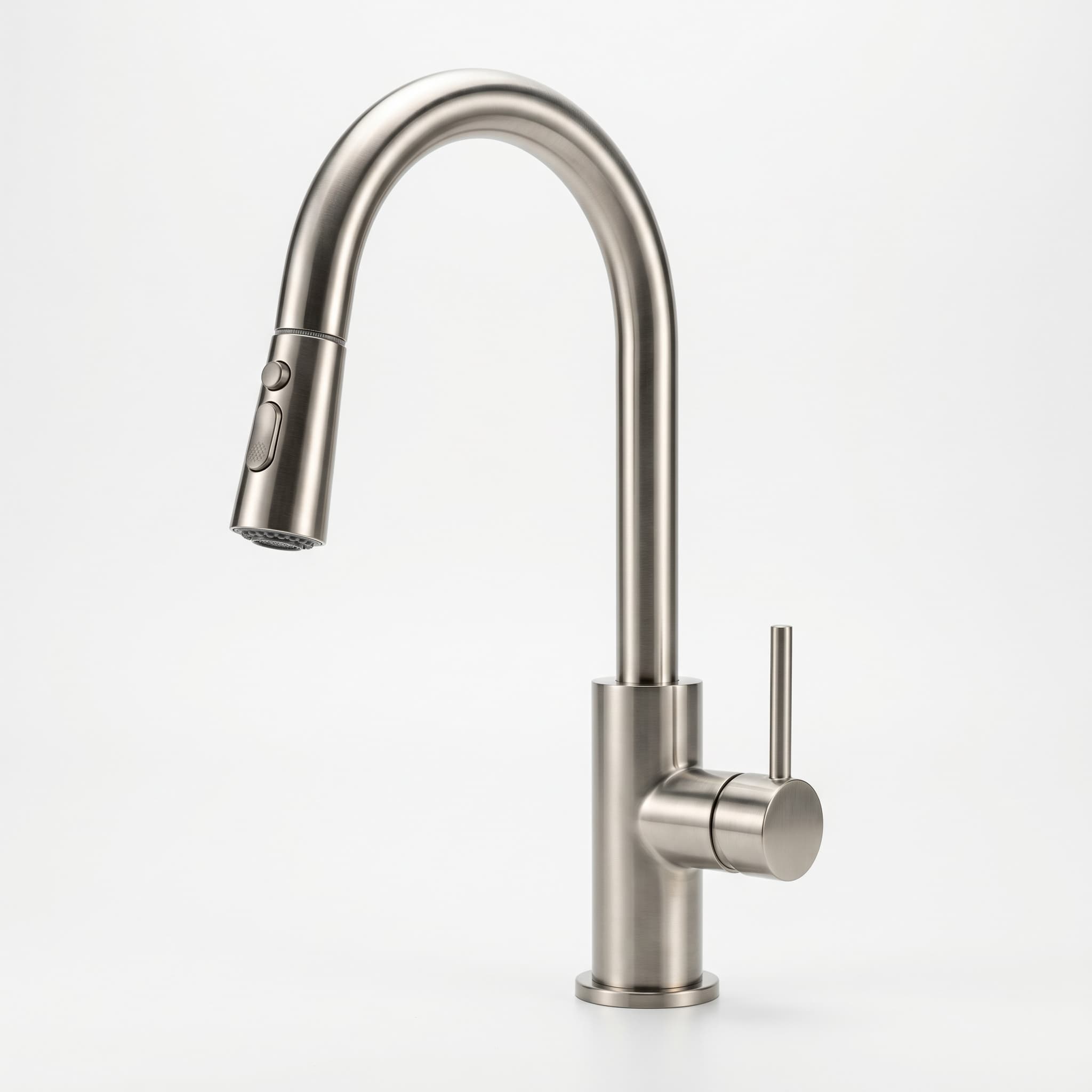 Modern brushed nickel single-handle pull-down kitchen faucet