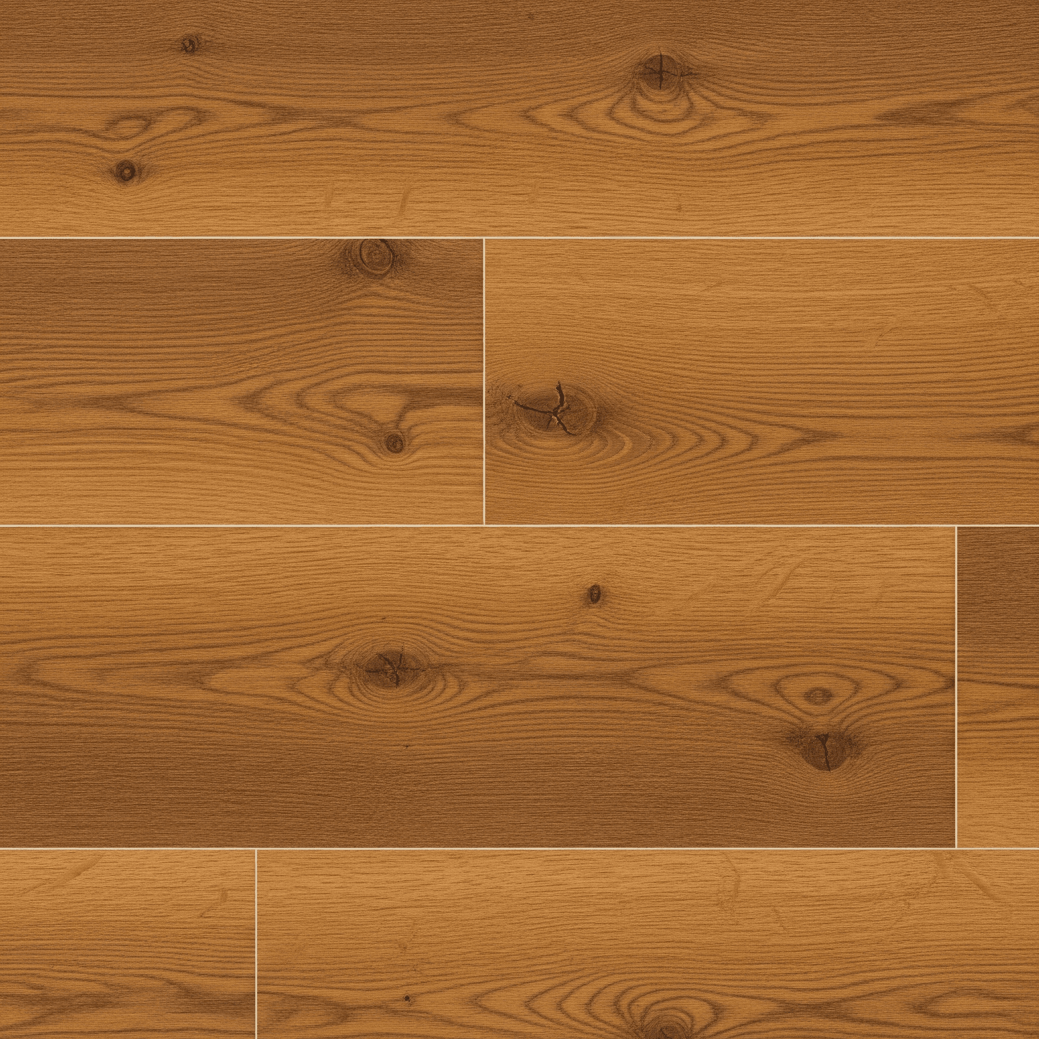 Monterrey — warm medium-brown vinyl plank with golden undertones and visible knots