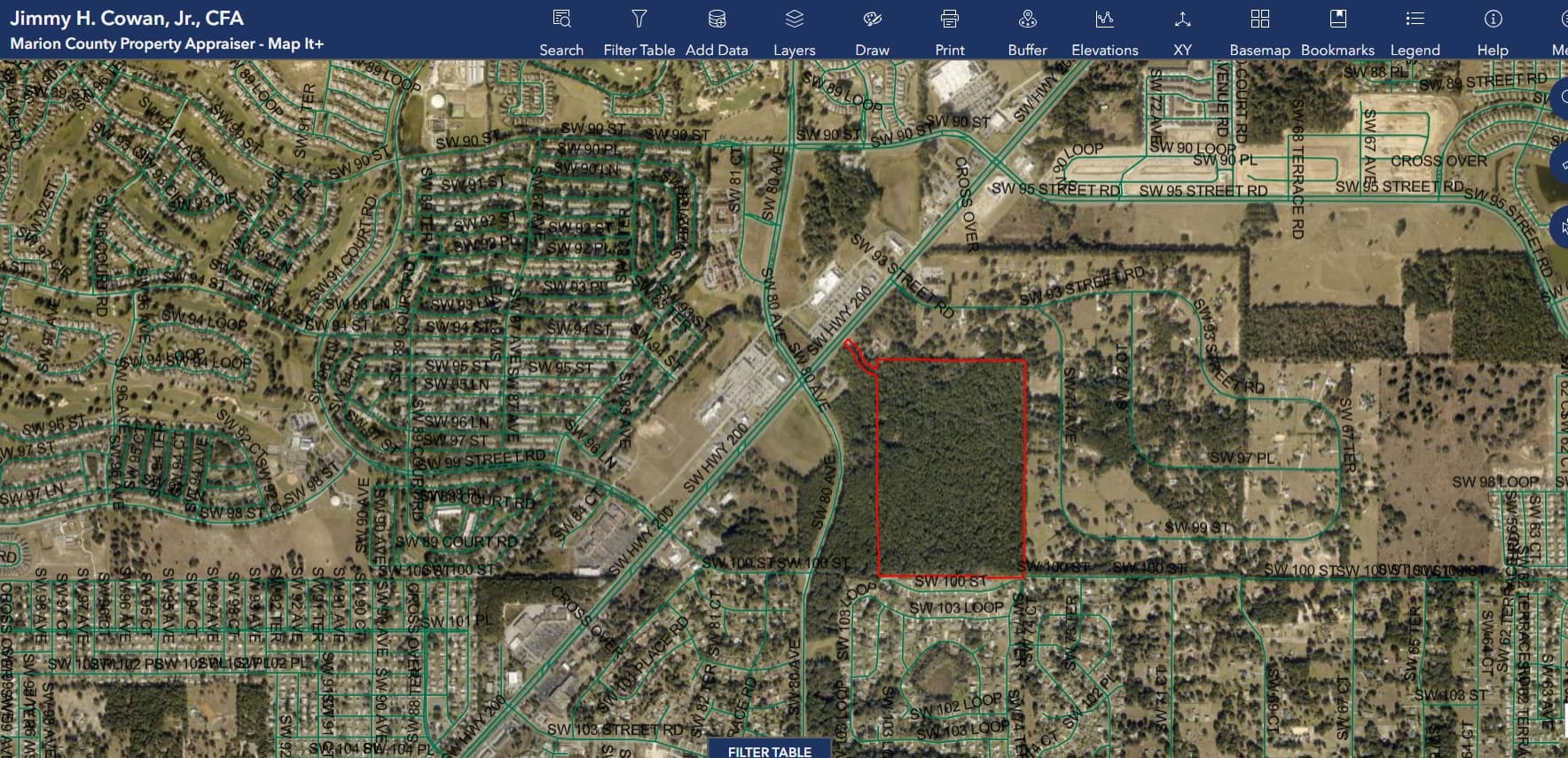 Parcel outline and surrounding context (ArcGIS)